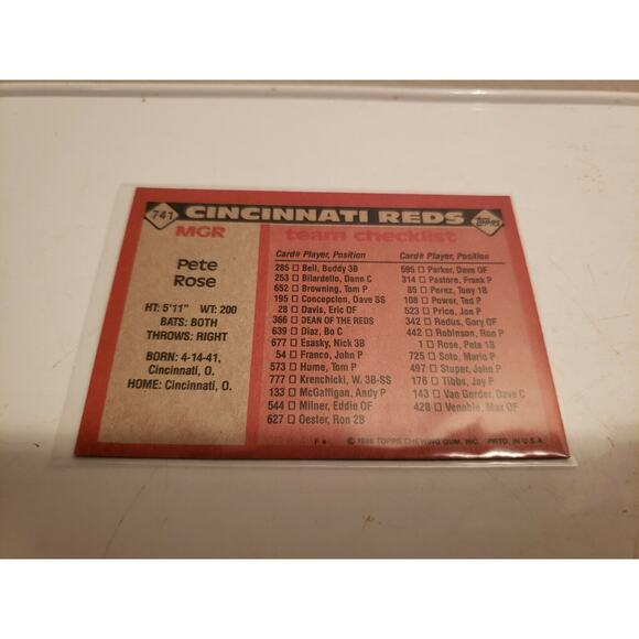 Pete Rose 1986 Topps #741 - Cincinnati Reds - MLB Baseball Card - Picture 2 of 3